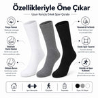Erkek Spor Çorap 12 Çift, Taban Altı Havlu Destekli Penye Pamuklu Uzun Konç Çorap