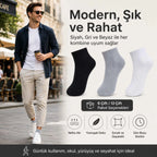 Erkek Kısa Konç Çorap 6'lı | %80 Pamuklu Dikişsiz Burun, Nefes Alan, Siyah Gri Beyaz