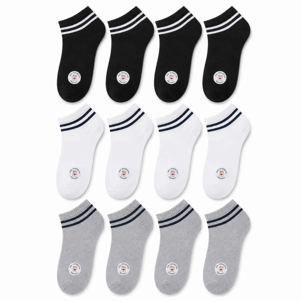 Unisex Çizgili Patik Çorap 12'lı | %85 Pamuklu Geri Dönüşüm İplikli, İnce Dikişli Spor