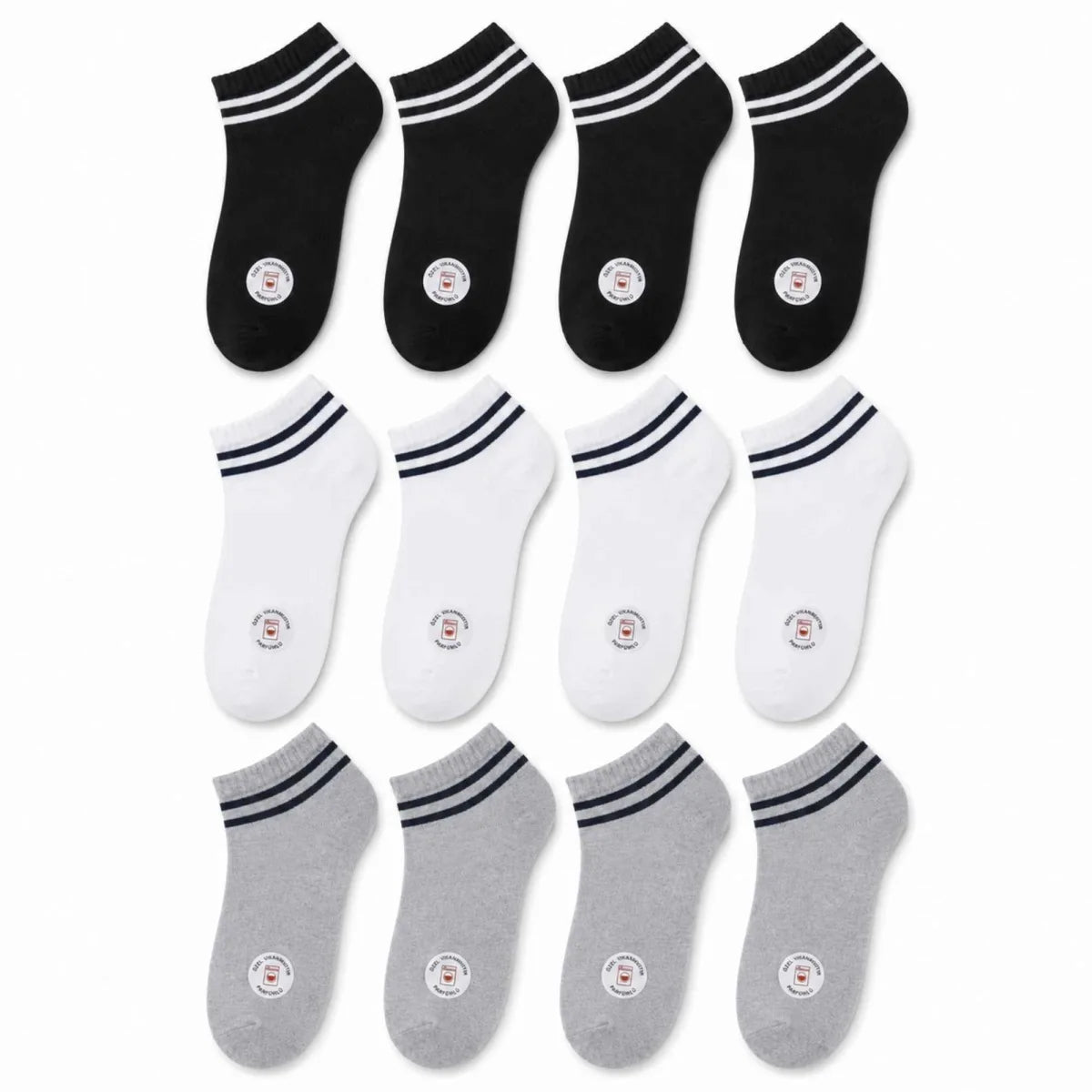 Unisex Çizgili Patik Çorap 12'lı | %85 Pamuklu Geri Dönüşüm İplikli, İnce Dikişli Spor