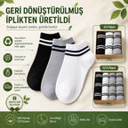 Unisex Çizgili Patik Çorap 12'lı | %85 Pamuklu Geri Dönüşüm İplikli, İnce Dikişli Spor