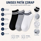 Unisex Çizgili Patik Çorap 6'lı | %85 Pamuklu Geri Dönüşüm İplikli, İnce Dikişli Spor