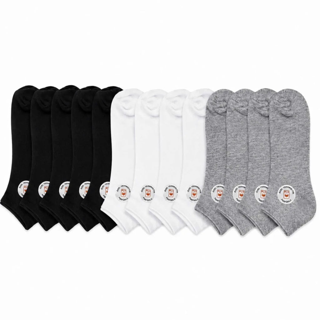 Unisex Dikişsiz Patik Çorap 12'li | %85 Pamuklu Geri Dönüşüm İplikli, Nefes Alan Spor