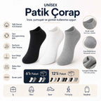 Unisex Patik Çorap 6'lı | %85 Pamuklu Geri Dönüşüm İplikli, İnce Dikişli Günlük Spor