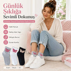Kadın Kelebek Desenli Kısa Konç Çorap 12'li | %80 Pamuklu Dikişsiz, Siyah Beyaz Gri