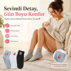 Kadın Ayıcık Desenli Kısa Konç Çorap 6’lı Paket, %80 Pamuklu Dikişsiz Burun, Nefes Alan Yumuşak Bilek Çorabı, Siyah Beyaz Gri