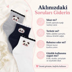 Kadın Panda Desenli Kısa Konç Çorap 6’lı Paket, %80 Pamuklu Dikişsiz Burun, Nefes Alan Yumuşak Bilek Çorabı, Siyah Beyaz Gri