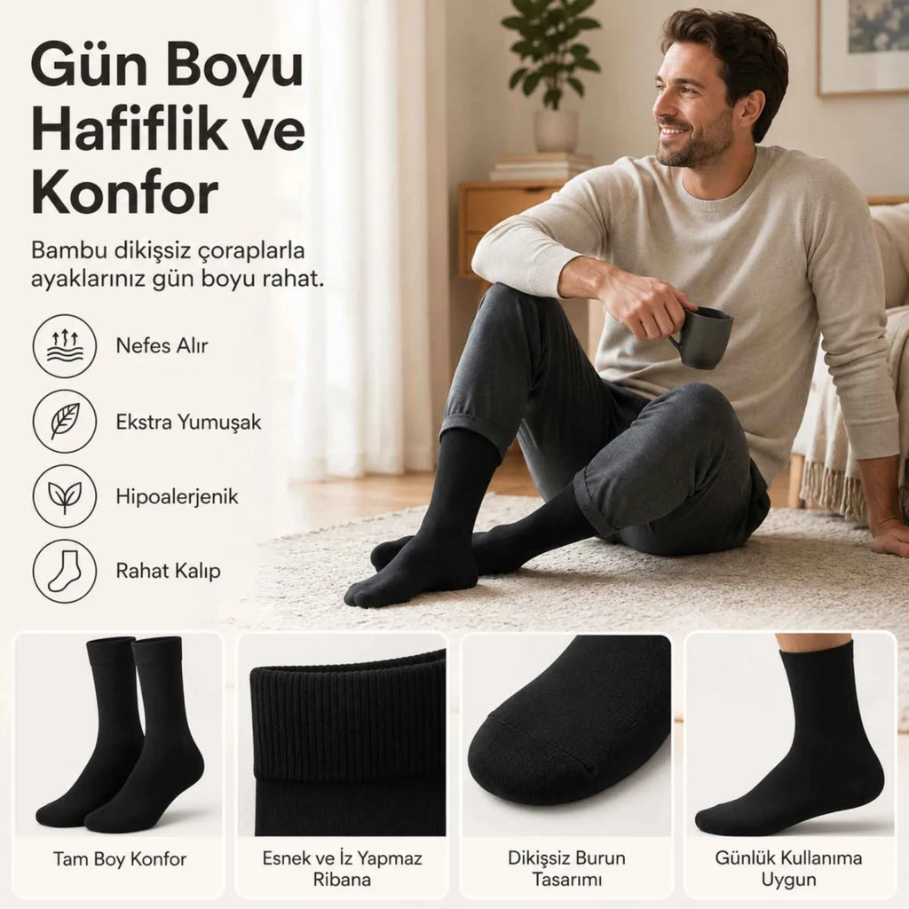 Erkek Bambu Soket Çorap 12'li | Dikişsiz Parfümlü Nefes Alan Nem Emici Yumuşak Günlük
