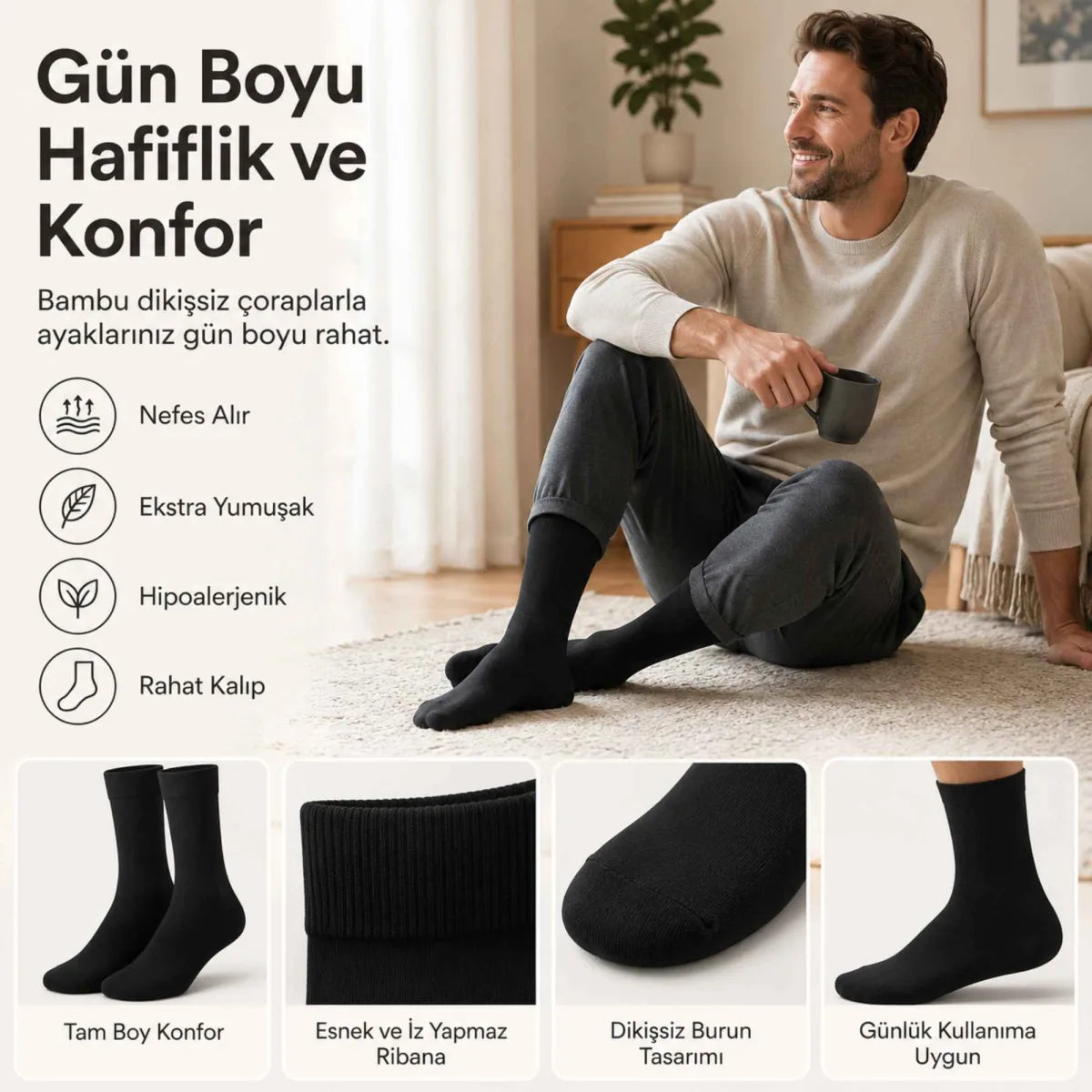 Erkek Bambu Soket Çorap 12'li | Dikişsiz Parfümlü Nefes Alan Nem Emici Yumuşak Günlük