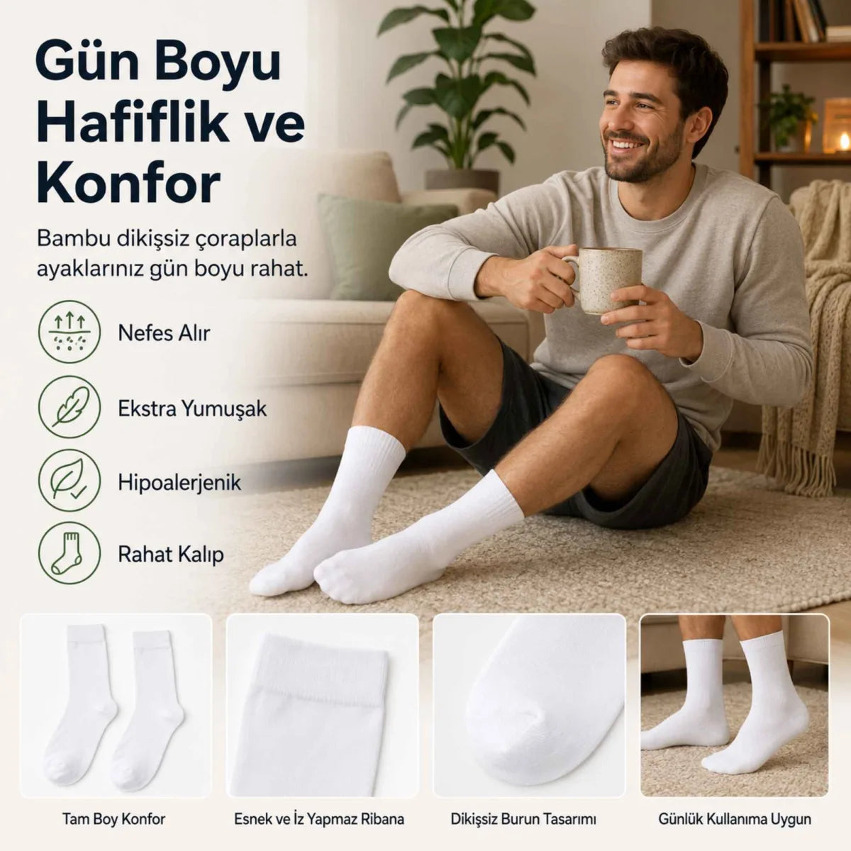 Erkek Bambu Soket Çorap 12'li | Dikişsiz Parfümlü Nefes Alan Nem Emici Yumuşak Günlük