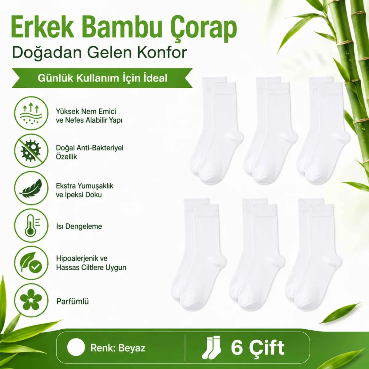 Erkek Bambu Soket Çorap 12'li | Dikişsiz Parfümlü Nefes Alan Nem Emici Yumuşak Günlük