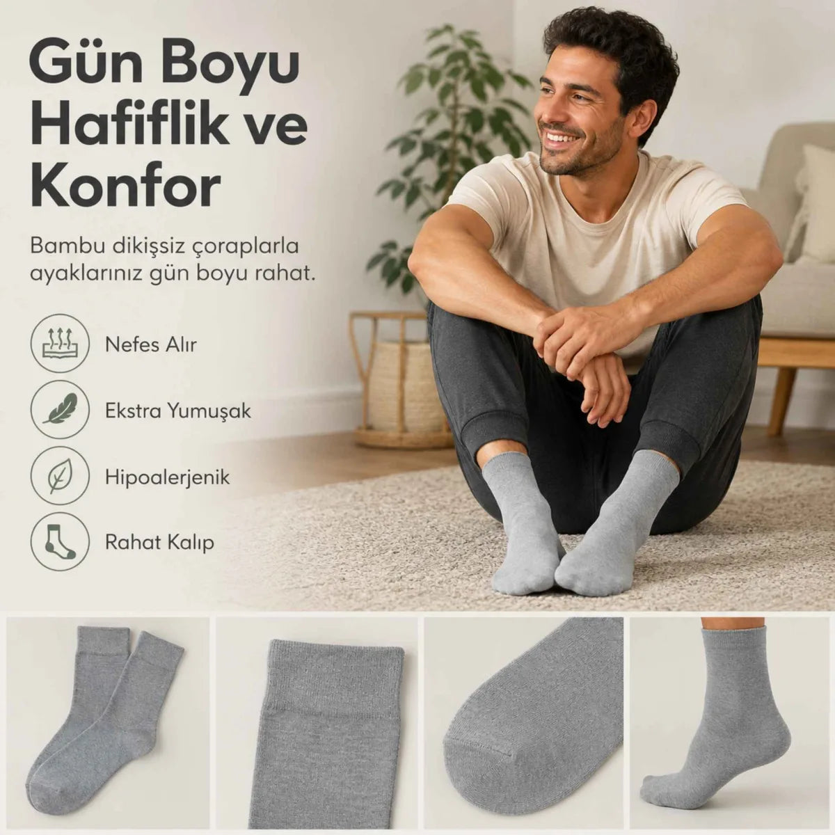 Erkek Bambu Soket Çorap 12'li | Dikişsiz Parfümlü Nefes Alan Nem Emici Yumuşak Günlük