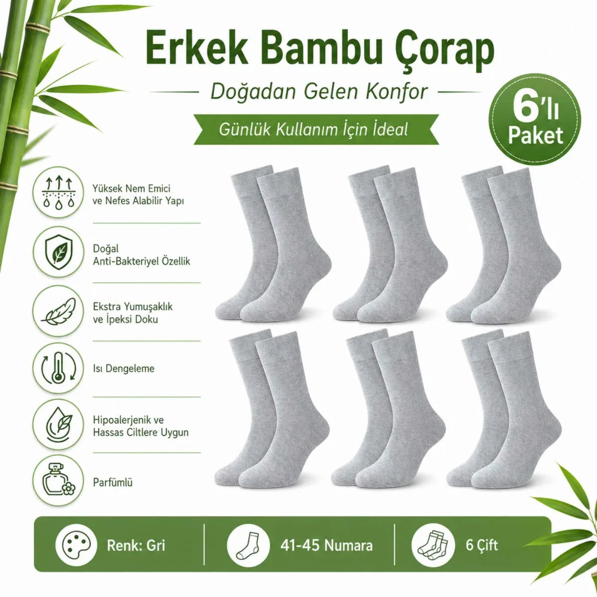 Erkek Bambu Soket Çorap 12'li | Dikişsiz Parfümlü Nefes Alan Nem Emici Yumuşak Günlük