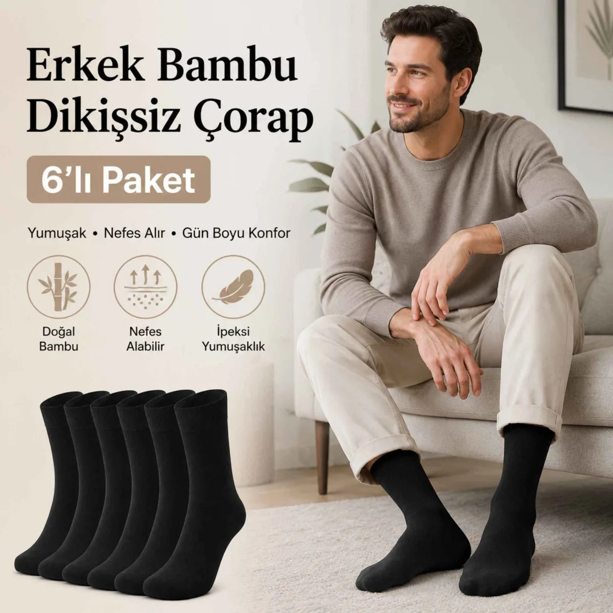 Erkek Bambu Soket Çorap 12'li | Dikişsiz Parfümlü Nefes Alan Nem Emici Yumuşak Günlük