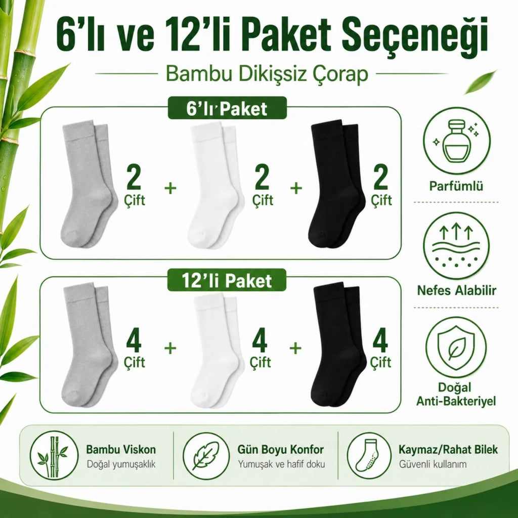 Erkek Bambu Soket Çorap 12'li | Dikişsiz Parfümlü Nefes Alan Nem Emici Yumuşak Günlük
