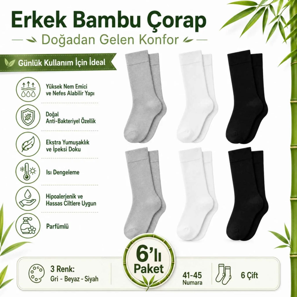 Erkek Bambu Soket Çorap 12'li | Dikişsiz Parfümlü Nefes Alan Nem Emici Yumuşak Günlük
