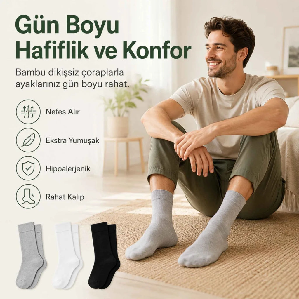 Erkek Bambu Soket Çorap 12'li | Dikişsiz Parfümlü Nefes Alan Nem Emici Yumuşak Günlük