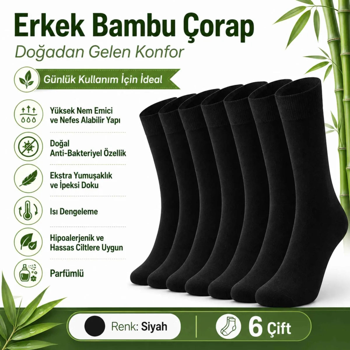Erkek Bambu Soket Çorap 12'li | Dikişsiz Parfümlü Nefes Alan Nem Emici Yumuşak Günlük