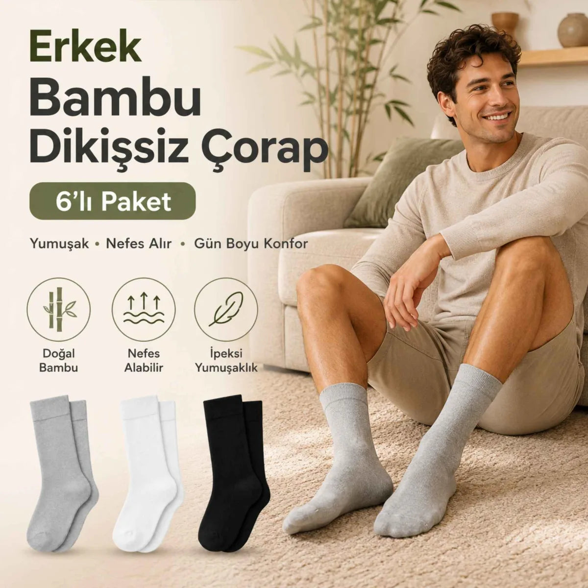 Erkek Bambu Soket Çorap 12'li | Dikişsiz Parfümlü Nefes Alan Nem Emici Yumuşak Günlük