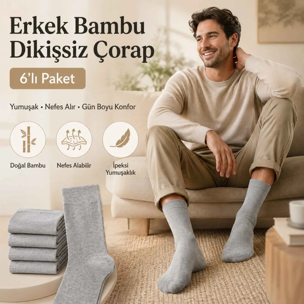 Erkek Bambu Soket Çorap 12'li | Dikişsiz Parfümlü Nefes Alan Nem Emici Yumuşak Günlük