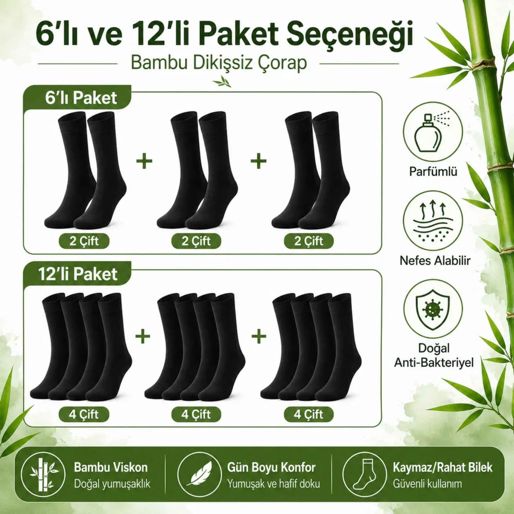 Erkek Bambu Soket Çorap 12'li | Dikişsiz Parfümlü Nefes Alan Nem Emici Yumuşak Günlük