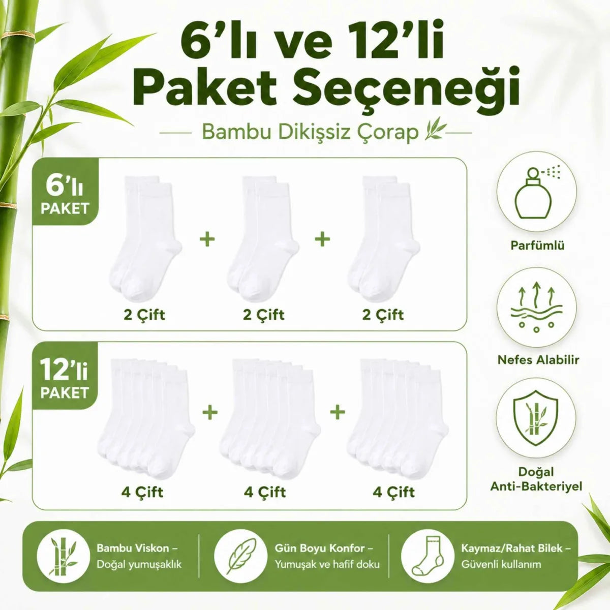 Erkek Bambu Soket Çorap 12'li | Dikişsiz Parfümlü Nefes Alan Nem Emici Yumuşak Günlük