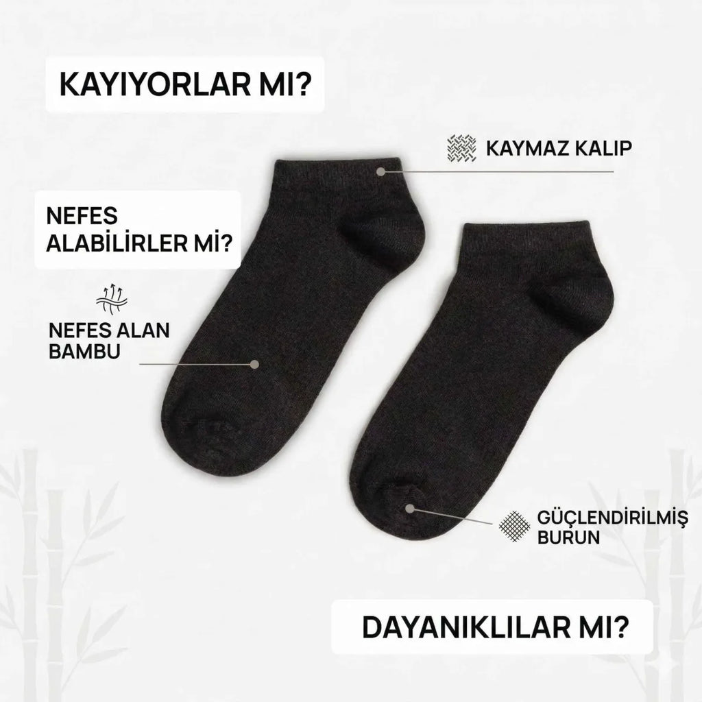 Kadın Bambu Patik Çorap 12’li Paket, Siyah Beyaz Gri, Nefes Alan Nem Emici Yumuşak Günlük Spor Bilek Çorabı