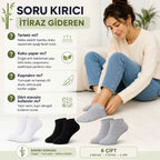 Kadın Bambu Patik Çorap 6'lı | Nefes Alan Nem Emici Yumuşak, Siyah Beyaz Gri