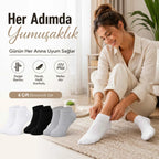 Kadın Bambu Patik Çorap 6'lı | Nefes Alan Nem Emici Yumuşak, Siyah Beyaz Gri