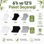 Erkek Bambu Patik Çorap 12'li | Nefes Alan Nem Emici Yumuşak, Siyah Beyaz Gri Günlük Spor