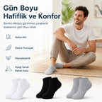 Erkek Bambu Patik Çorap 12’li Paket, Siyah Beyaz Gri, Nefes Alan Nem Emici Yumuşak Günlük Spor Bilek Çorabı