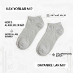 Erkek Bambu Patik Çorap 12’li Paket, Siyah Beyaz Gri, Nefes Alan Nem Emici Yumuşak Günlük Spor Bilek Çorabı