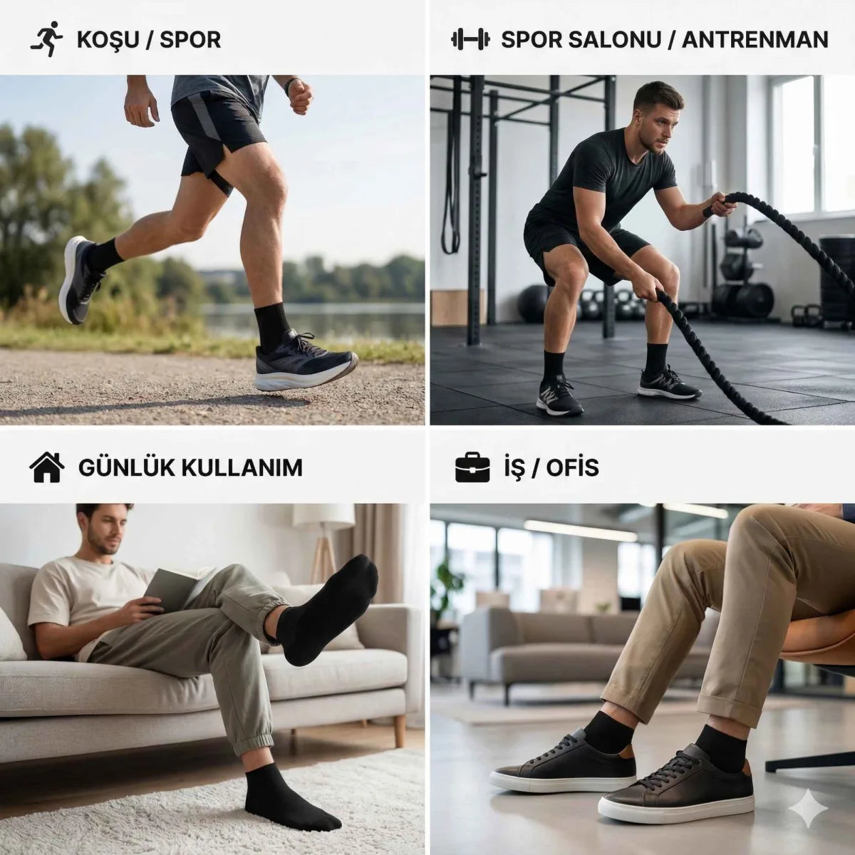 Erkek Bambu Patik Çorap 6’lı Paket, Siyah Beyaz Gri, Nefes Alan Nem Emici Yumuşak Günlük Spor Bilek Çorabı