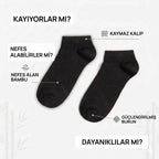 Erkek Bambu Patik Çorap 6’lı Paket, Siyah Beyaz Gri, Nefes Alan Nem Emici Yumuşak Günlük Spor Bilek Çorabı