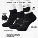 Erkek Bambu Patik Çorap 6’lı Paket, Siyah Beyaz Gri, Nefes Alan Nem Emici Yumuşak Günlük Spor Bilek Çorabı