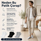 Erkek Bambu Patik Çorap 6'lı | Nefes Alan Nem Emici Yumuşak, Siyah Beyaz Gri Günlük Spor