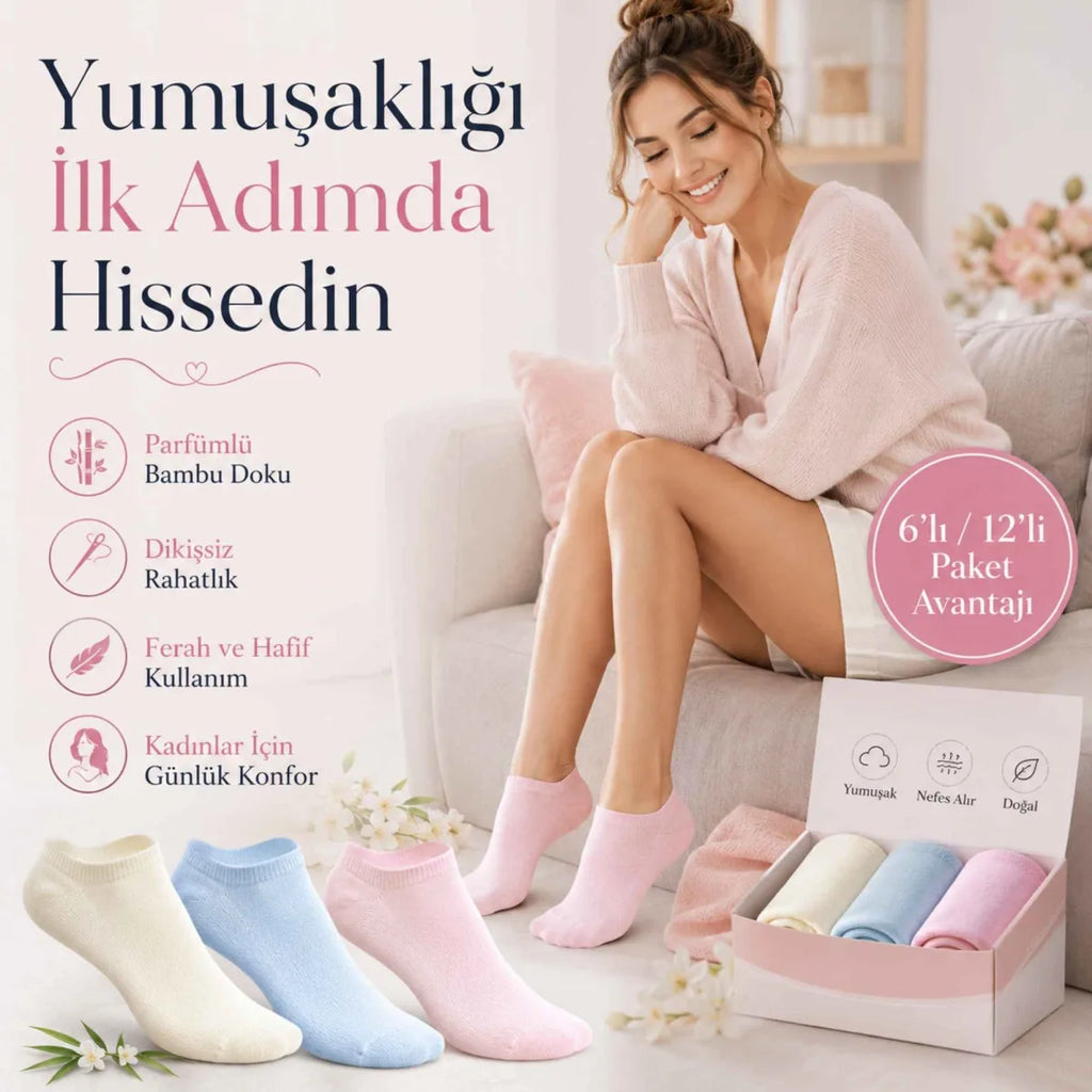 Kadın Bambu Dikişsiz Patik Çorap 3'lü | Nefes Alan Nem Emici Yumuşak, Krem Mavi Pembe