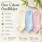 Kadın Bambu Dikişsiz Patik Çorap 6’lı Paket – Yumuşak, Nefes Alan, Nem Emici Kısa Konç Günlük Çorap – Krem, Mavi, Pembe
