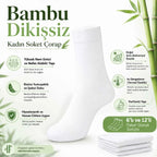 Kadın Bambu Uzun Çorap 12’li Paket, Dikişsiz Burunlu Yumuşak Dokulu Siyah Beyaz Gri