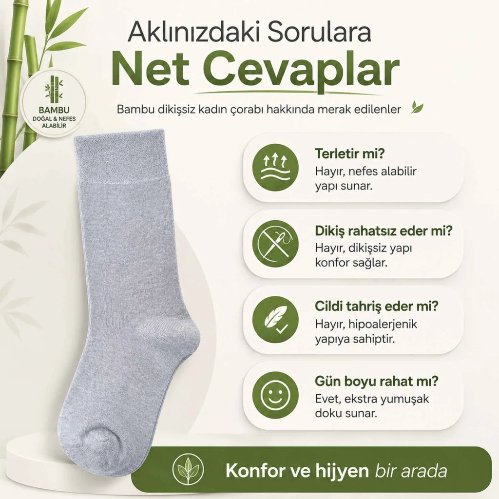 Kadın Bambu Uzun Çorap 6’lı Paket, Dikişsiz Burunlu Yumuşak Dokulu Siyah Beyaz Gri