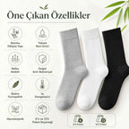 Kadın Bambu Uzun Çorap 6’lı Paket, Dikişsiz Burunlu Yumuşak Dokulu Siyah Beyaz Gri