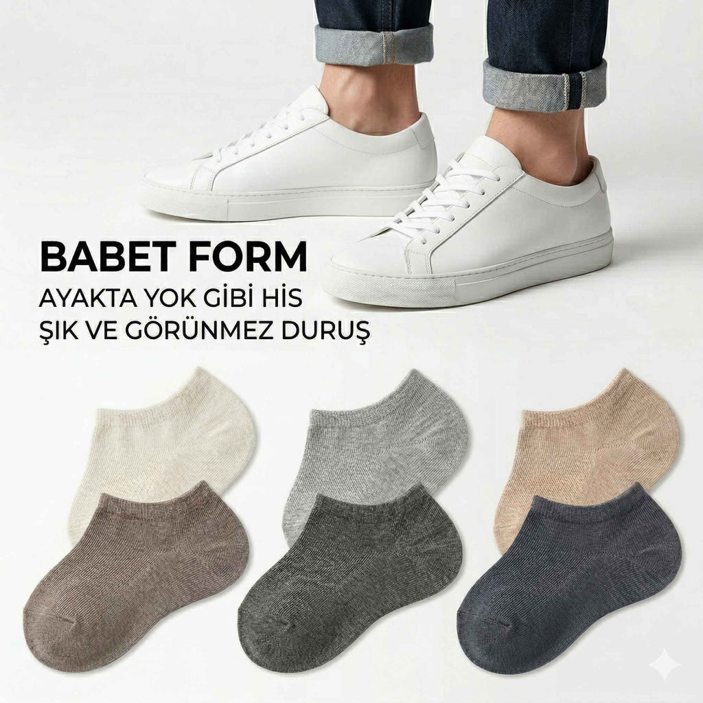 Erkek Görünmez Babet Çorap 6'lı | Yumuşak Esnek, Krem Gri Bej Vizon Antrasit Füme