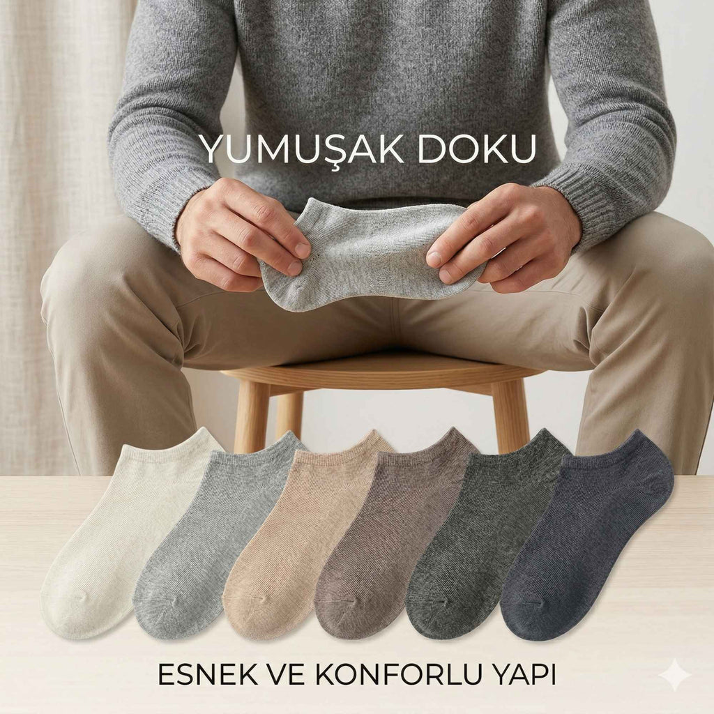 Erkek Görünmez Babet Çorap 6'lı | Yumuşak Esnek, Krem Gri Bej Vizon Antrasit Füme