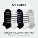 Ekonomik Kadın Patik Çorap 5'li Paket %85 Pamuklu Çizgili Yumuşak Konforlu Nefes Alabilir Set